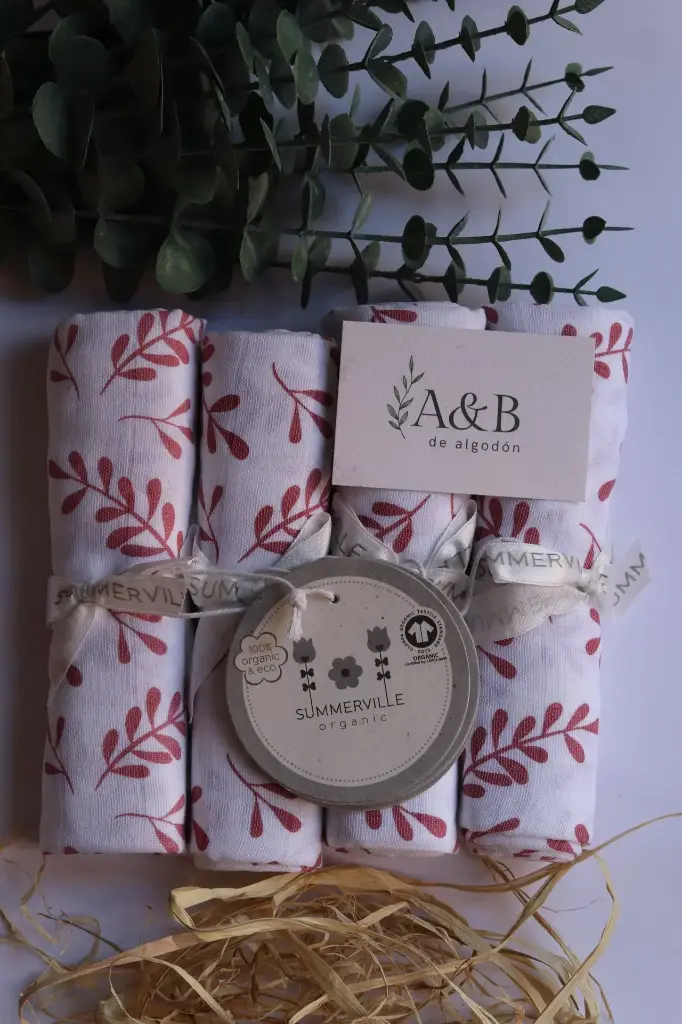 Muselina orgánica Floral  (Rosa)