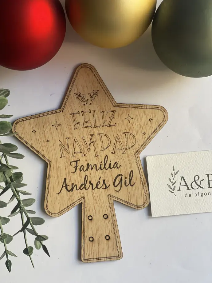 Adorno Navidad (Estrella para árbol Feliz Navidad y Familia) (Dedicatoria)